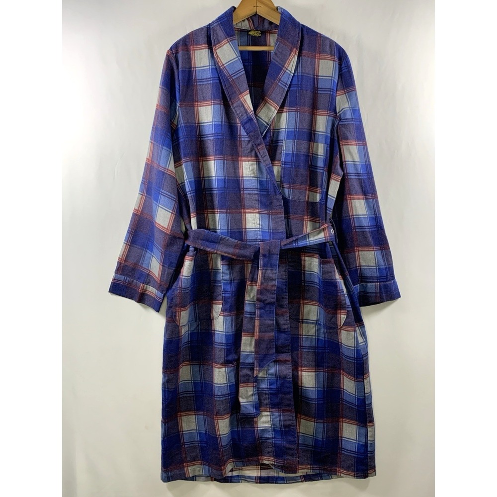 VTG Sears The Mens Store Plaid Flannel Belted Bath Robe 38/40 Dad Lounge Grandpa